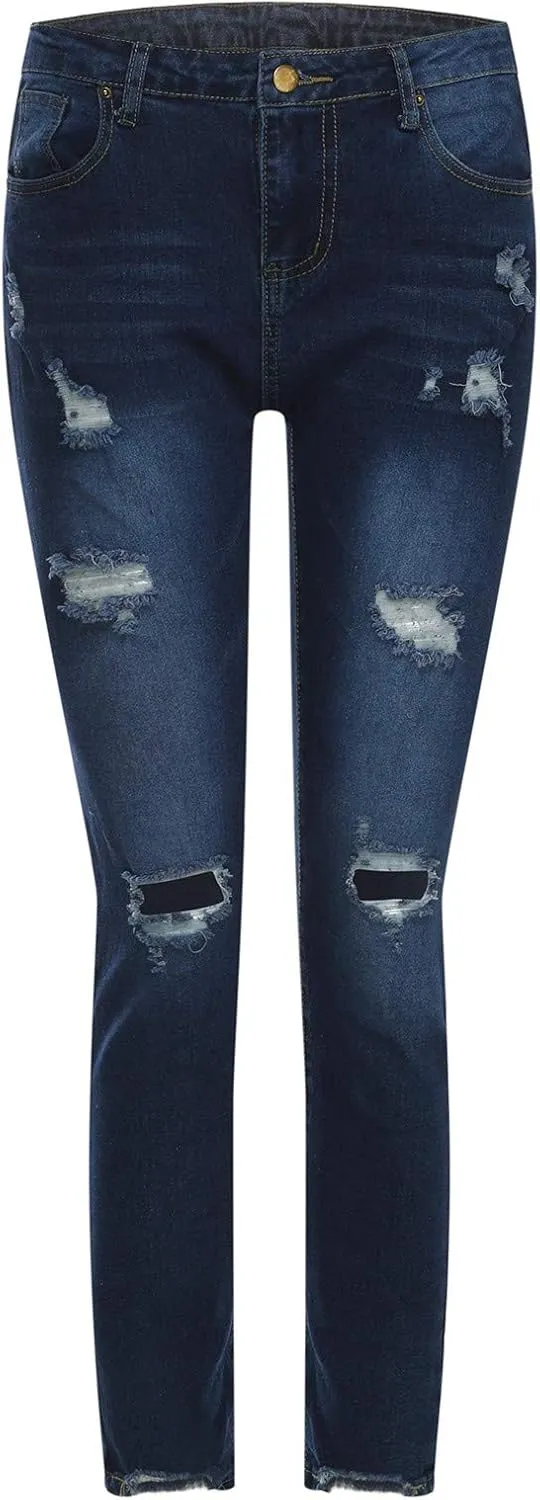 Women's High Waisted Jeans, Cut Out Skinny Denim Pants for Women Distressed Stretch Jeans Ripped Butt Lift Jeans