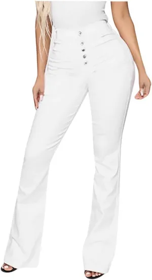 Womens High Waisted Jeans Flare Stretch Boyfriend Bootcut Casual Denim Pants Butt Lifting Slim Fit Trendy Trousers