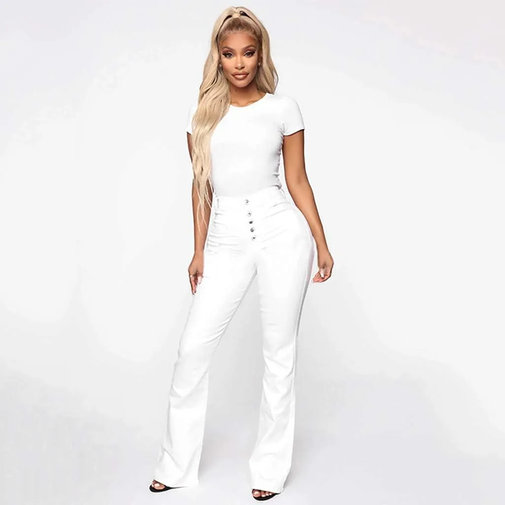 Womens High Waisted Jeans Flare Stretch Boyfriend Bootcut Casual Denim Pants Butt Lifting Slim Fit Trendy Trousers