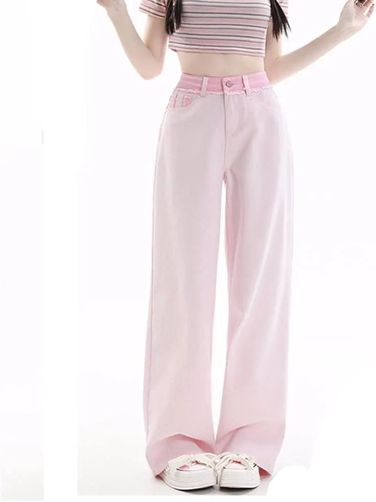 Women's High Waisted Straight Wide Leg Loose Fit Baggy Boyfriend Jeans Y2K Streetwear