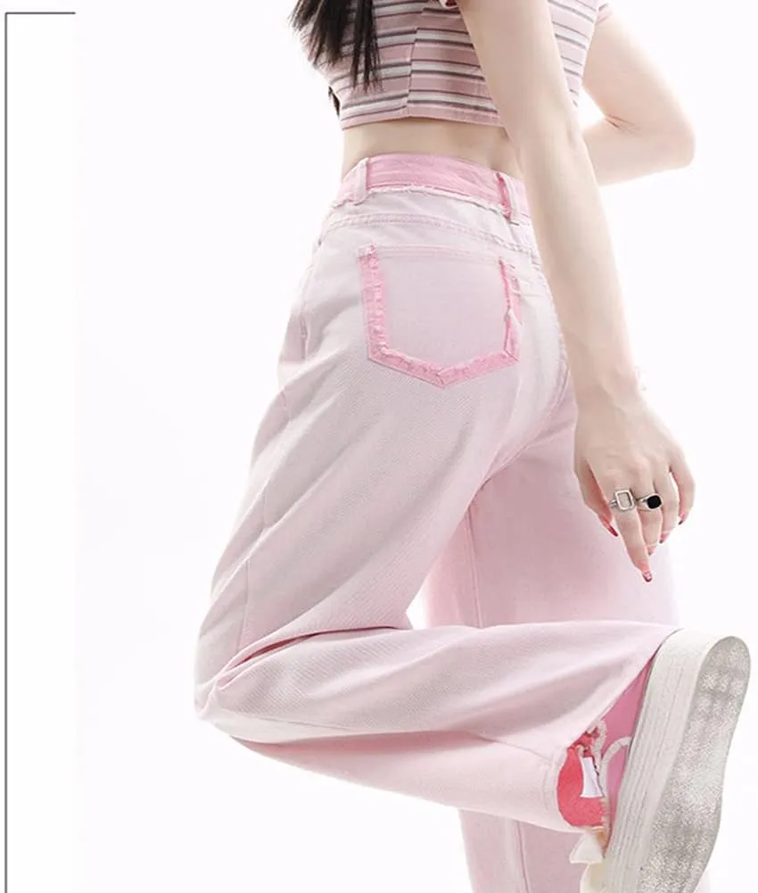 Women's High Waisted Straight Wide Leg Loose Fit Baggy Boyfriend Jeans Y2K Streetwear