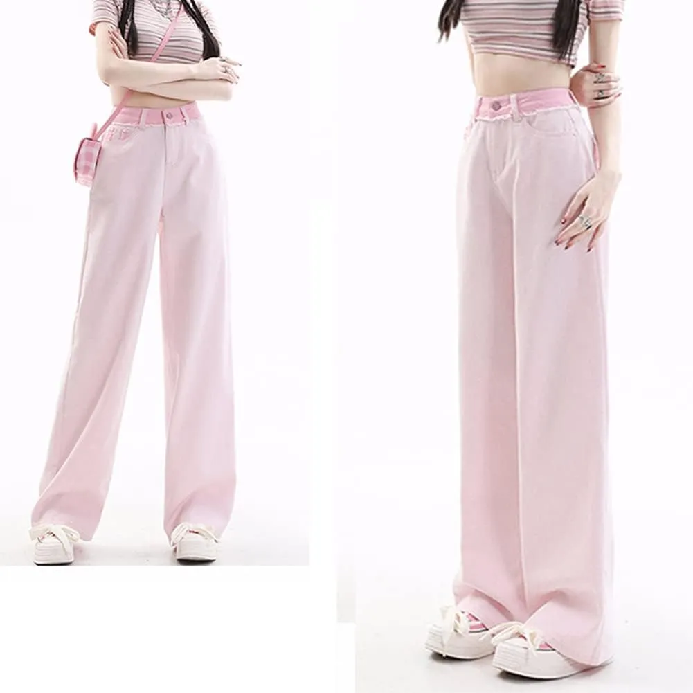 Women's High Waisted Straight Wide Leg Loose Fit Baggy Boyfriend Jeans Y2K Streetwear