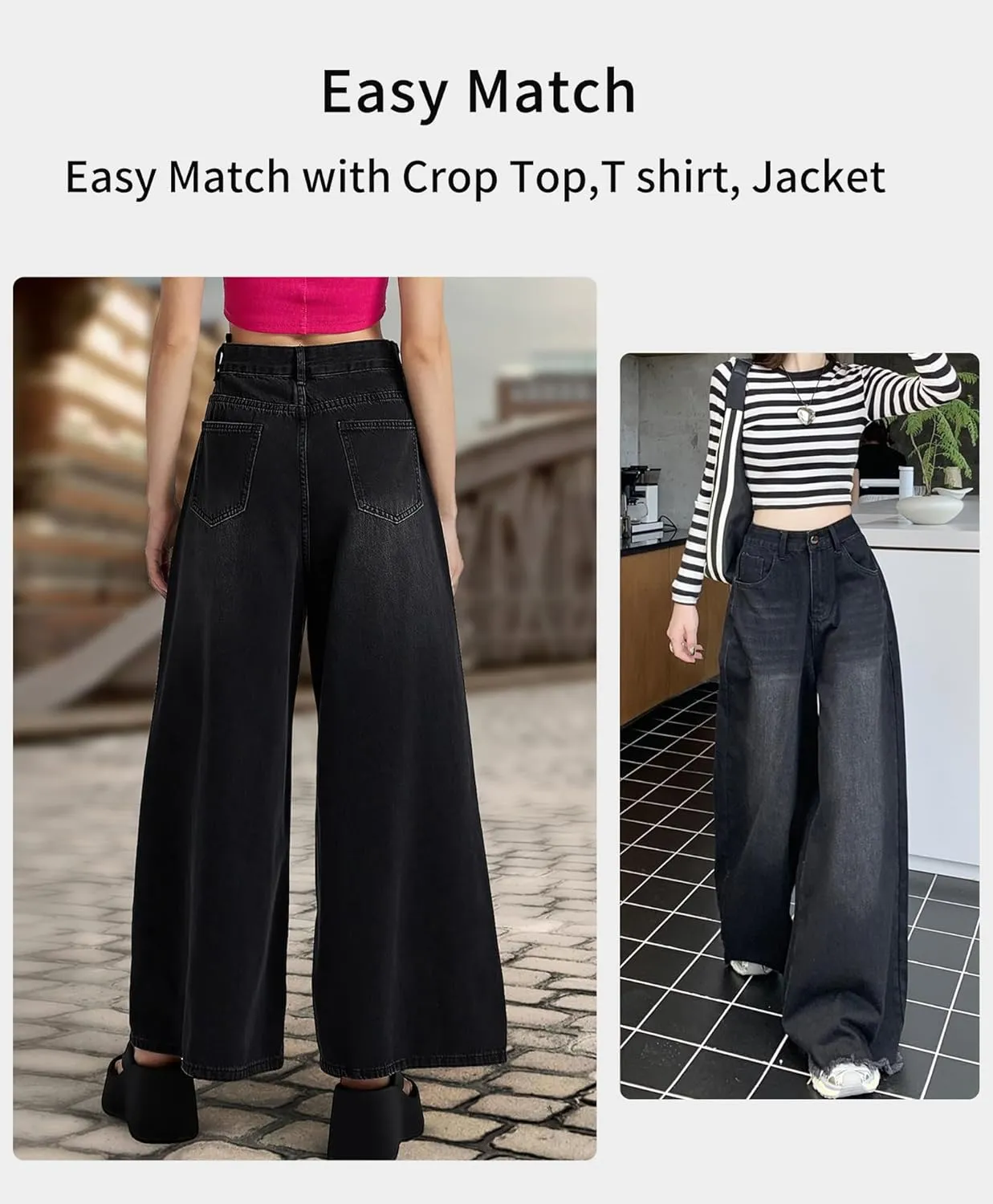 Women’s High Waisted Wide Leg Jeans for Women Baggy Loose Fit Straight Leg Denim Pants Boyfriend Jeans for Women