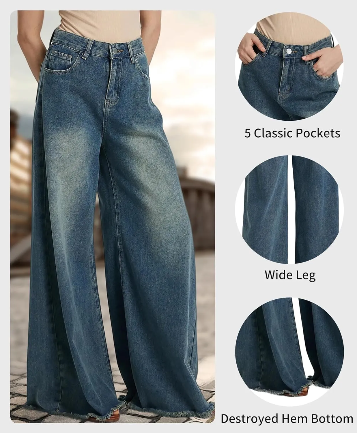 Women’s High Waisted Wide Leg Jeans for Women Baggy Loose Fit Straight Leg Denim Pants Boyfriend Jeans for Women