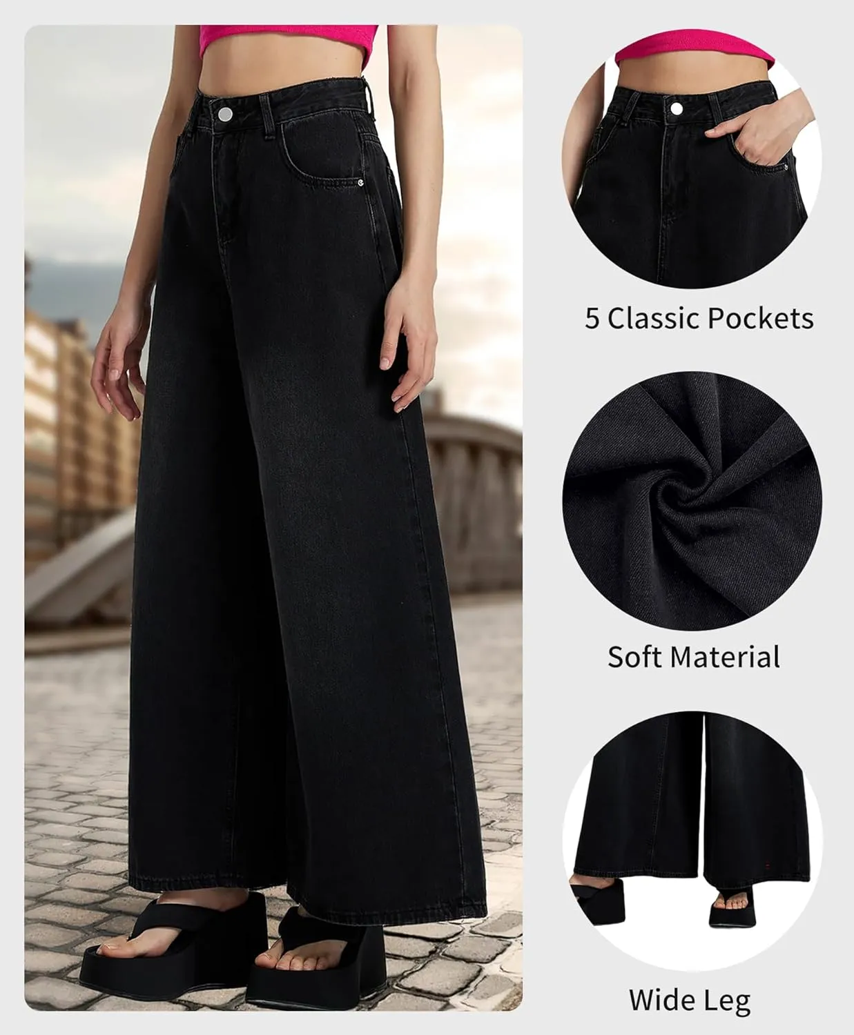 Women’s High Waisted Wide Leg Jeans for Women Baggy Loose Fit Straight Leg Denim Pants Boyfriend Jeans for Women