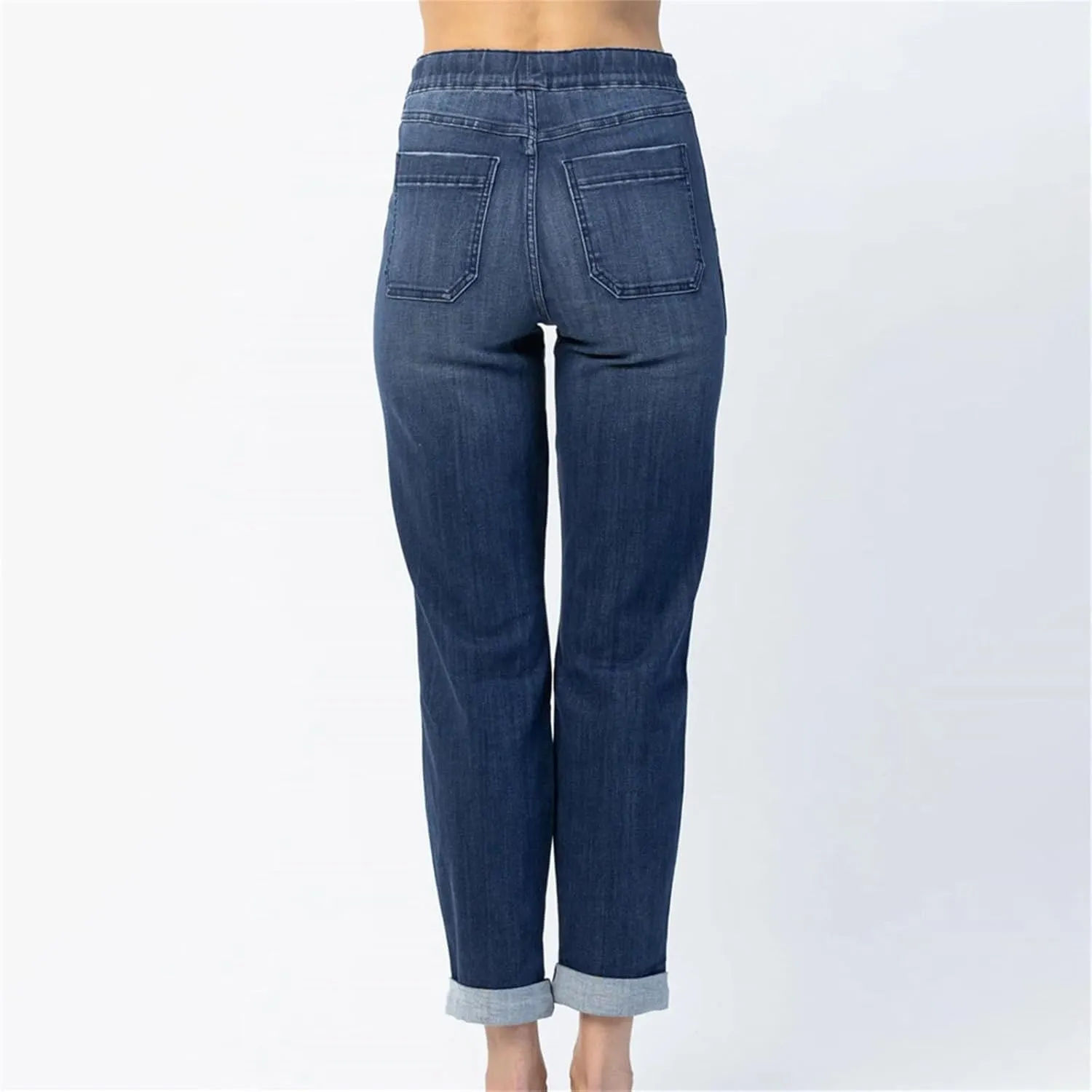 Women's Jeans High Waisted Straight Leg Stretchy Jeans Trendy Welt Pockets Loose Wide Leg Denim Pants