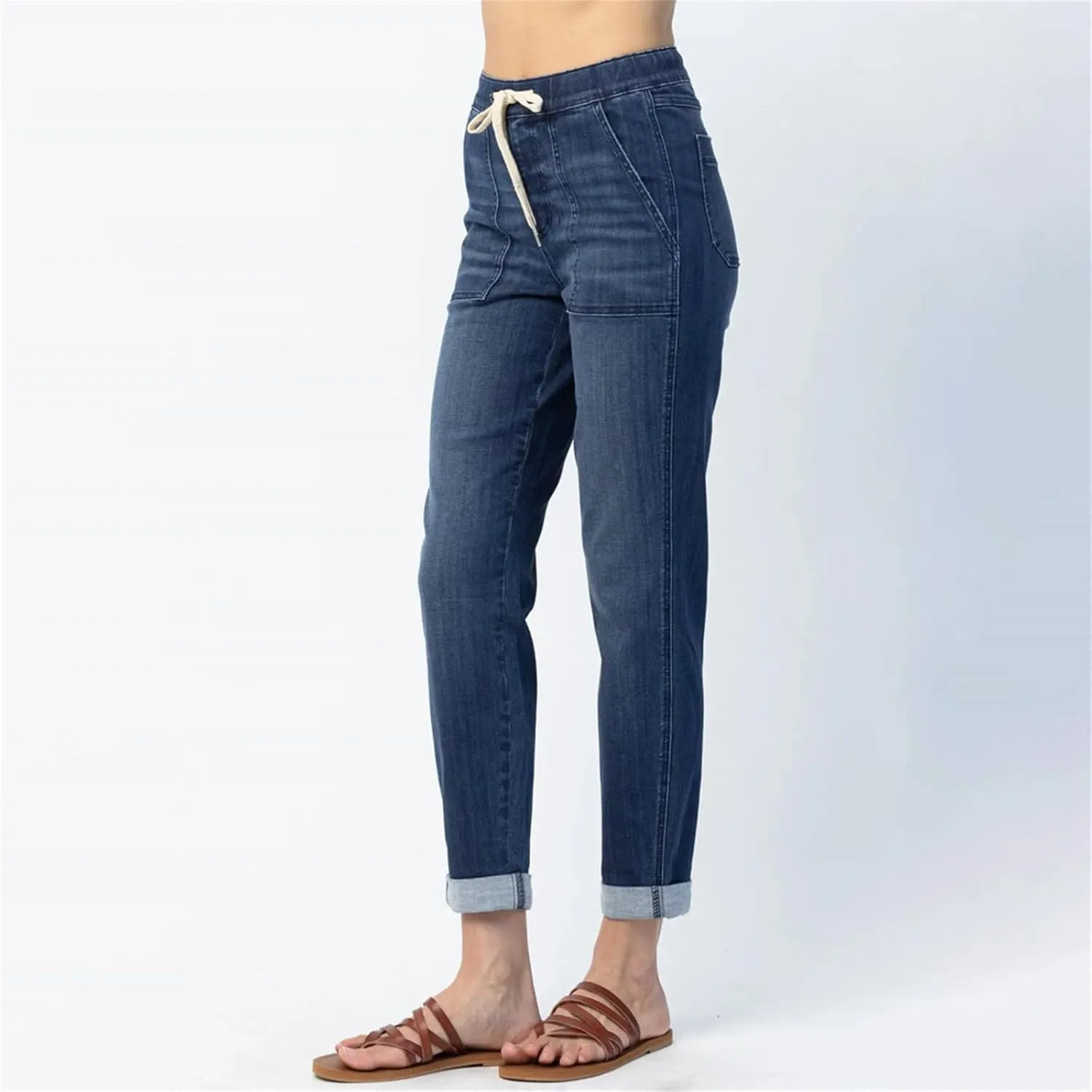 Women's Jeans High Waisted Straight Leg Stretchy Jeans Trendy Welt Pockets Loose Wide Leg Denim Pants