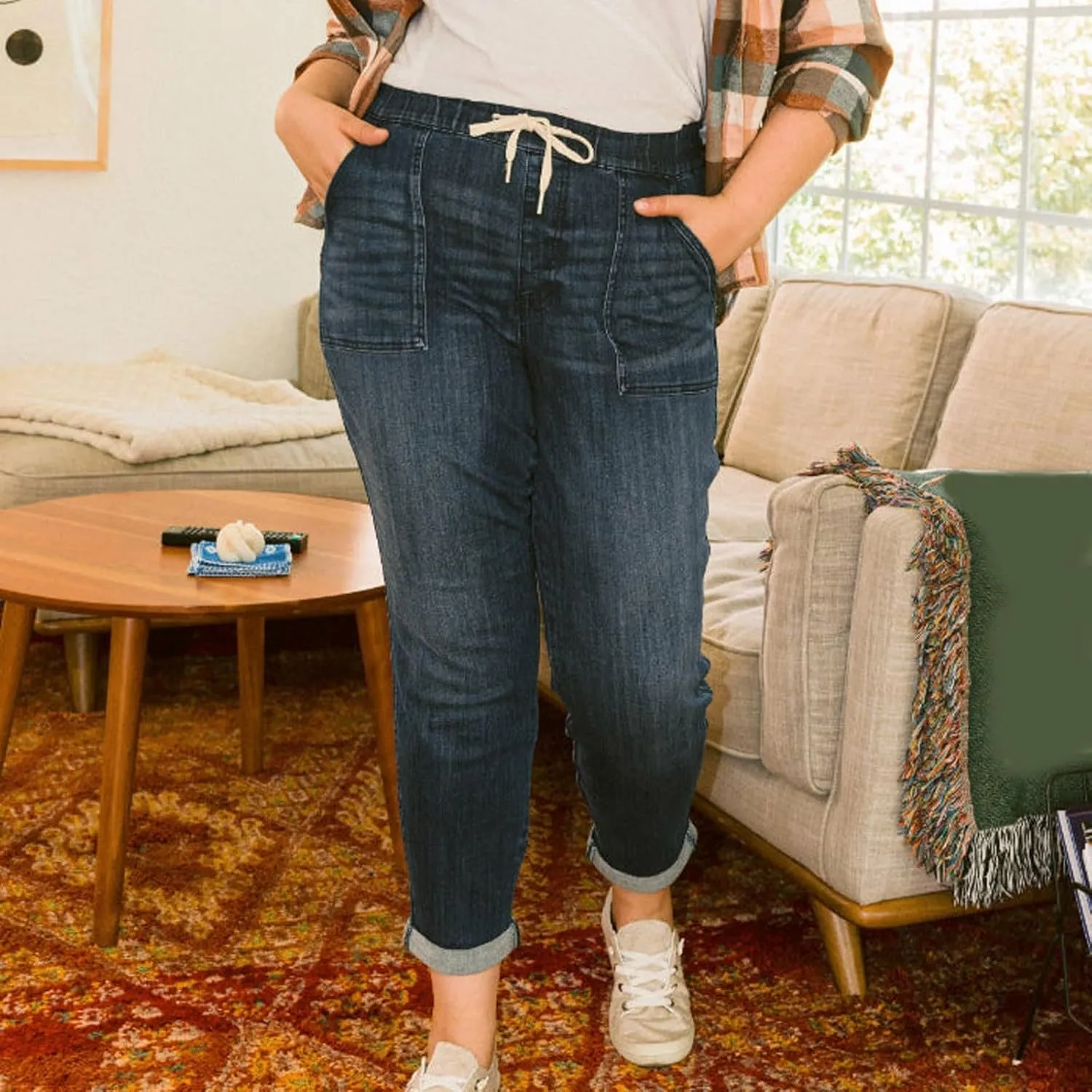 Women's Jeans High Waisted Straight Leg Stretchy Jeans Trendy Welt Pockets Loose Wide Leg Denim Pants