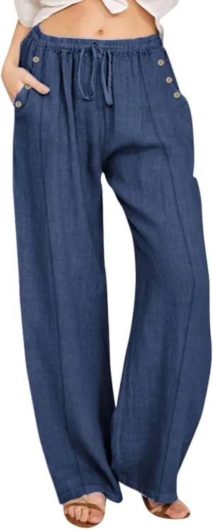 Womens Linen Casual Pants Winter Bootcut Yoga Jegging with Pockets Solid Color Wide Leg