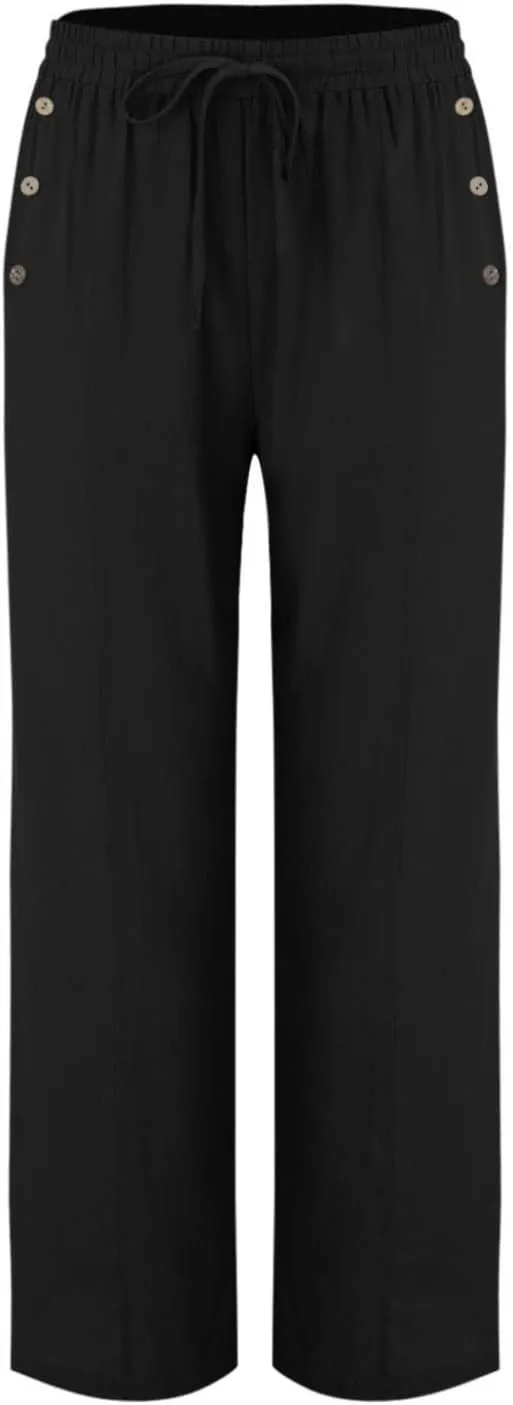 Womens Linen Casual Pants Winter Bootcut Yoga Jegging with Pockets Solid Color Wide Leg
