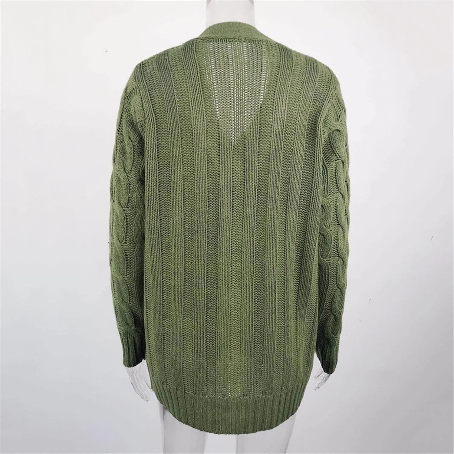 Womens Long Sleeve Open Front Knitted Cardigan Sweater Button Down Chunky Outwear Coat