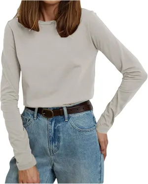 Womens Long Sleeve Shirt Crewneck Casual Cotton Shirts Fall Fashion Tops Loose Fit Lightweight Y2k Outfits Pullover