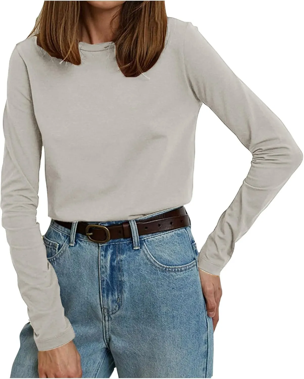 Womens Long Sleeve Shirt Crewneck Casual Cotton Shirts Fall Fashion Tops Loose Fit Lightweight Y2k Outfits Pullover