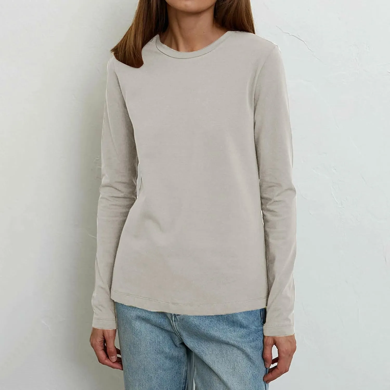 Womens Long Sleeve Shirt Crewneck Casual Cotton Shirts Fall Fashion Tops Loose Fit Lightweight Y2k Outfits Pullover