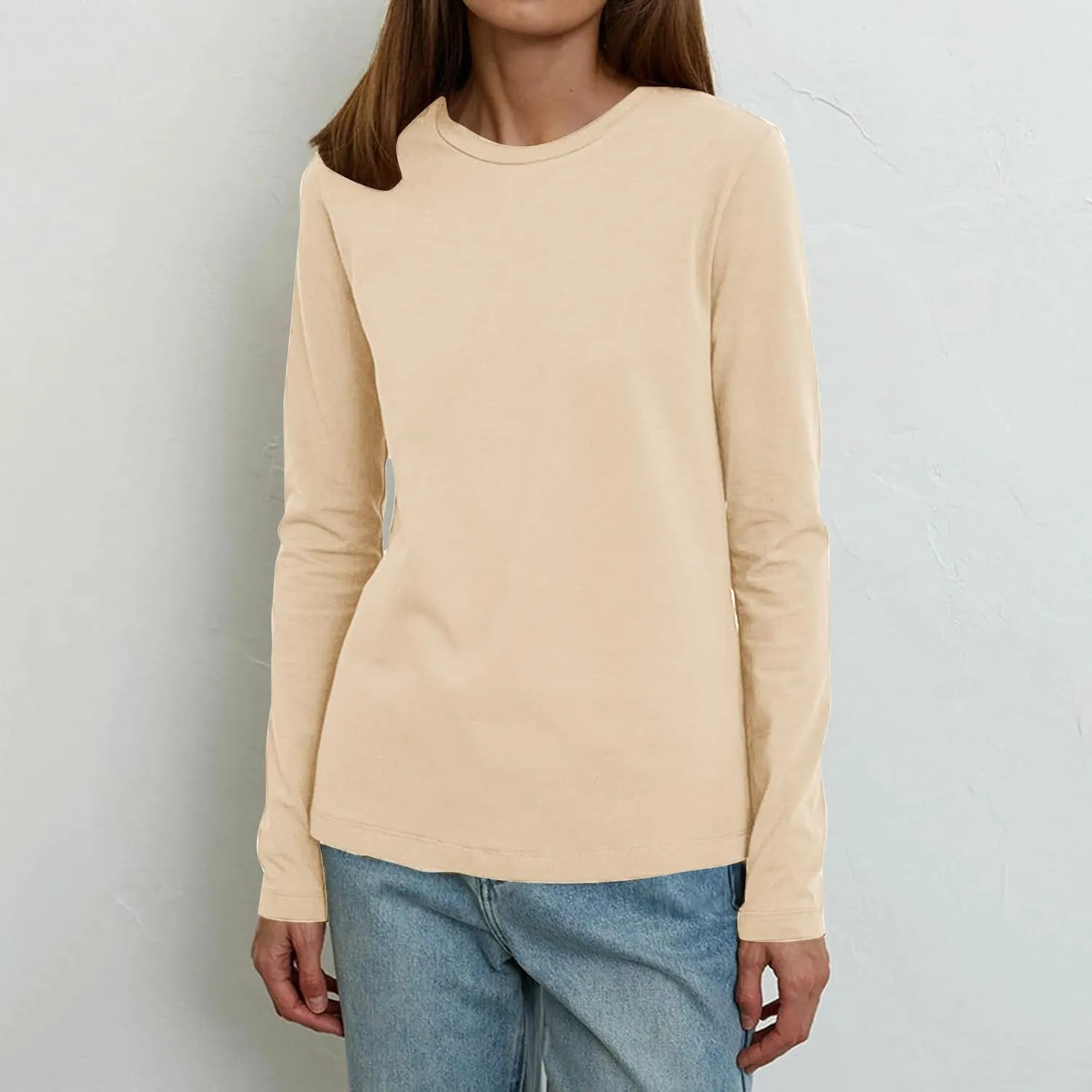 Womens Long Sleeve Shirt Crewneck Casual Cotton Shirts Fall Fashion Tops Loose Fit Lightweight Y2k Outfits Pullover