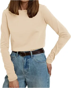 Womens Long Sleeve Shirt Crewneck Casual Cotton Shirts Fall Fashion Tops Loose Fit Lightweight Y2k Outfits Pullover