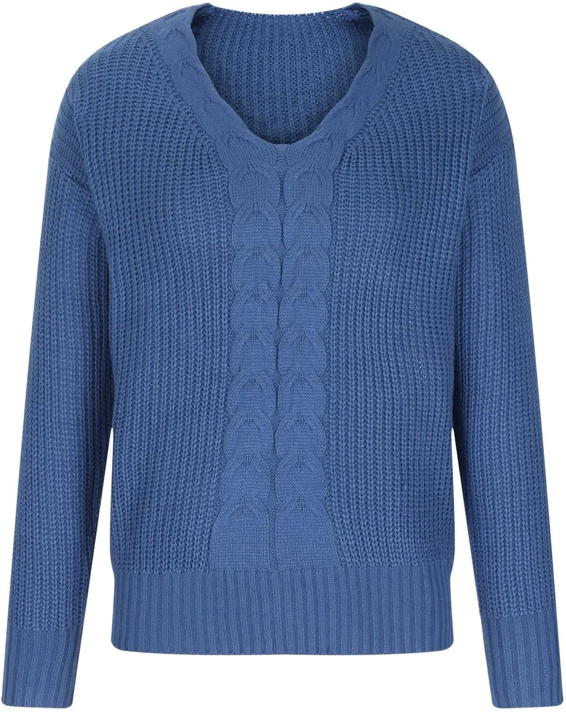 Women's Long Sleeve V Neck Cable Pullover Knit Sweater Cozy Casual Cute Tunic Sweater Top Lightweight Outfits