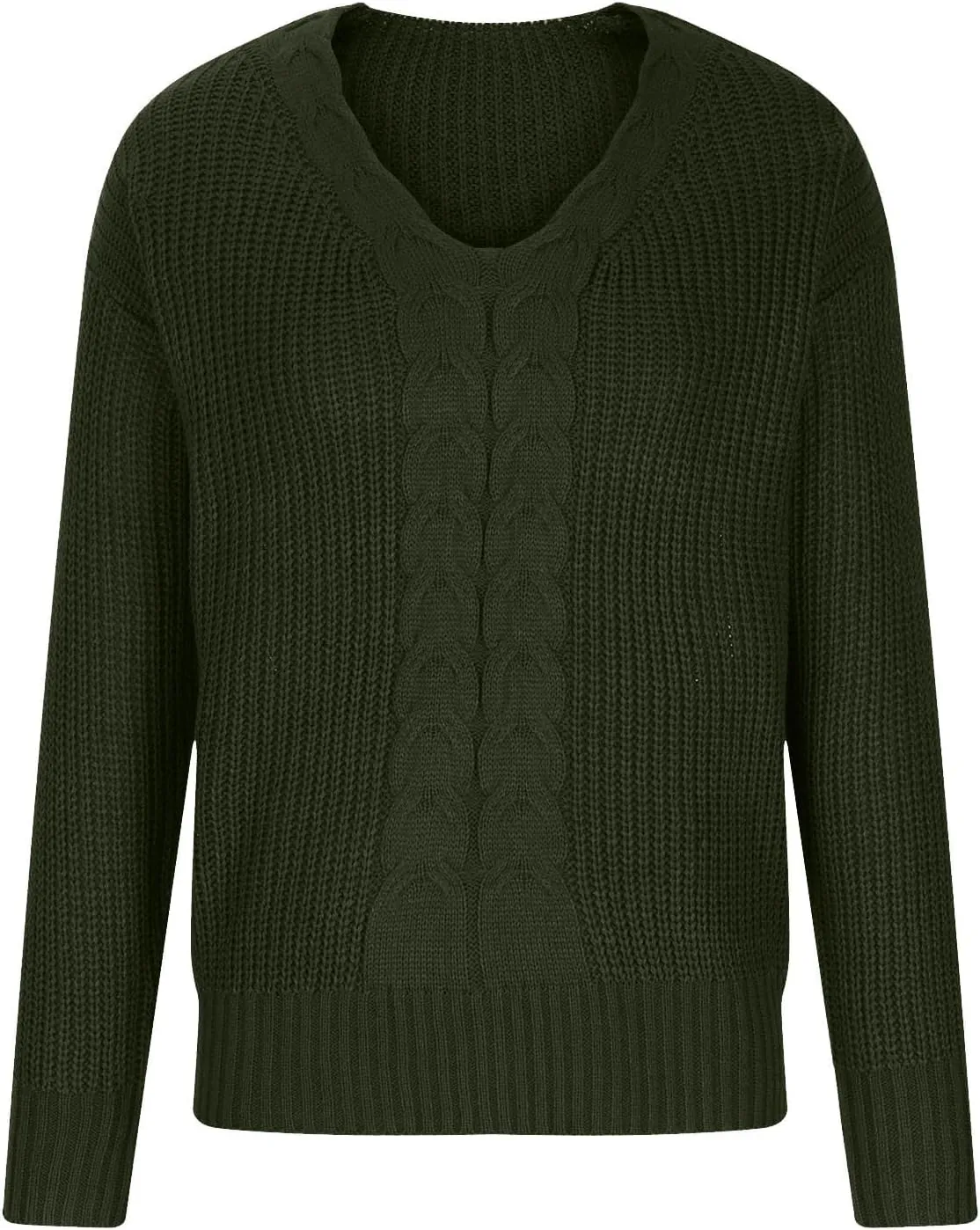 Women's Long Sleeve V Neck Cable Pullover Knit Sweater Cozy Casual Cute Tunic Sweater Top Lightweight Outfits