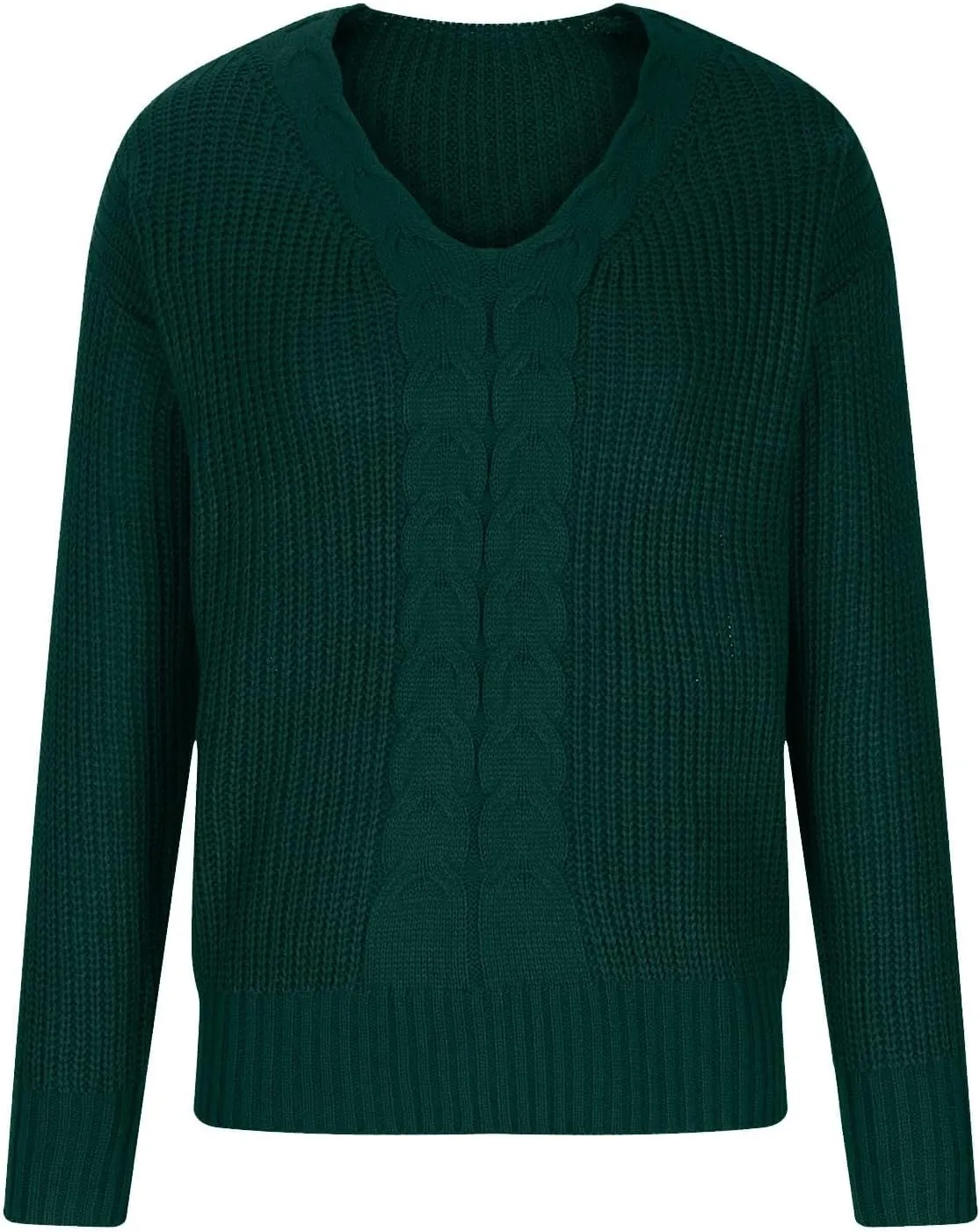 Women's Long Sleeve V Neck Cable Pullover Knit Sweater Cozy Casual Cute Tunic Sweater Top Lightweight Outfits
