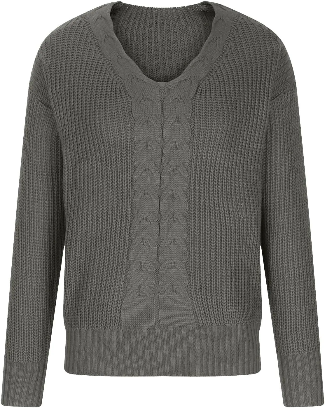 Women's Long Sleeve V Neck Cable Pullover Knit Sweater Cozy Casual Cute Tunic Sweater Top Lightweight Outfits