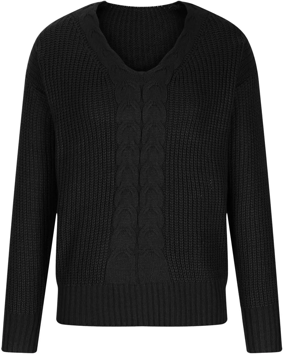 Women's Long Sleeve V Neck Cable Pullover Knit Sweater Cozy Casual Cute Tunic Sweater Top Lightweight Outfits