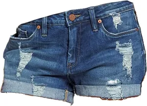 Women's Ripped Denim Jean Shorts Rolled Hem Distressed Jeans High Waisted Stretchy Folded Hem Short Jeans