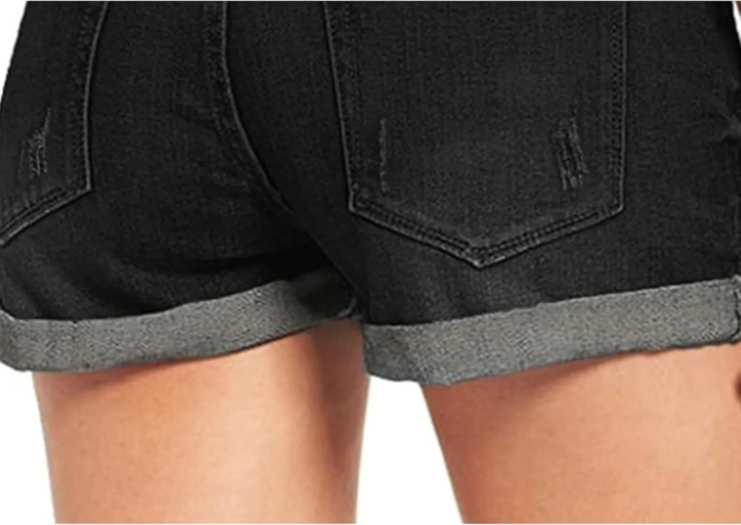 Women's Ripped Denim Jean Shorts Rolled Hem Distressed Jeans High Waisted Stretchy Folded Hem Short Jeans