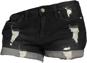 Women's Ripped Denim Jean Shorts Rolled Hem Distressed Jeans High Waisted Stretchy Folded Hem Short Jeans