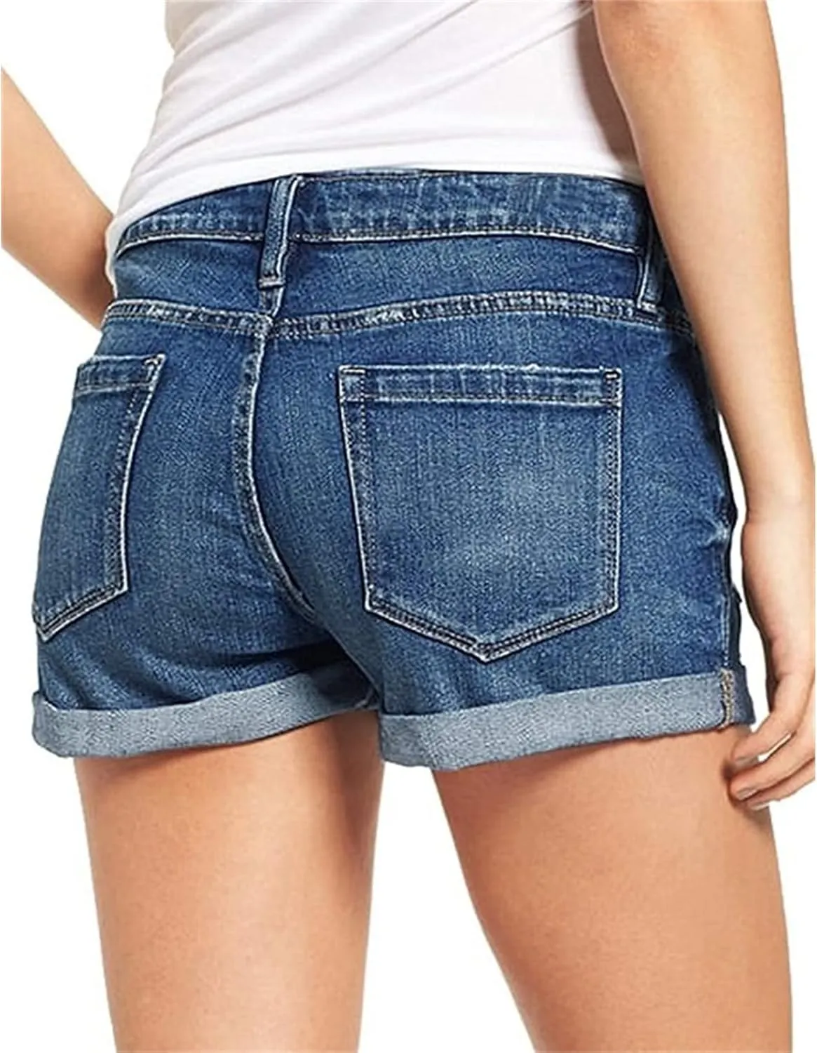 Women's Ripped Denim Jean Shorts Rolled Hem Distressed Jeans High Waisted Stretchy Folded Hem Short Jeans