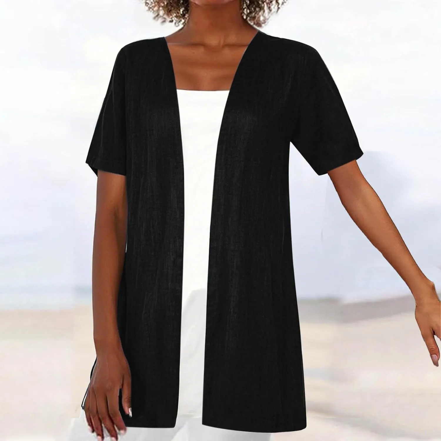 Womens Short Sleeve Cardigans Lightweight Summer Open Front Cardigan Casual Loose Beach Cover Up Solid Color Shrug