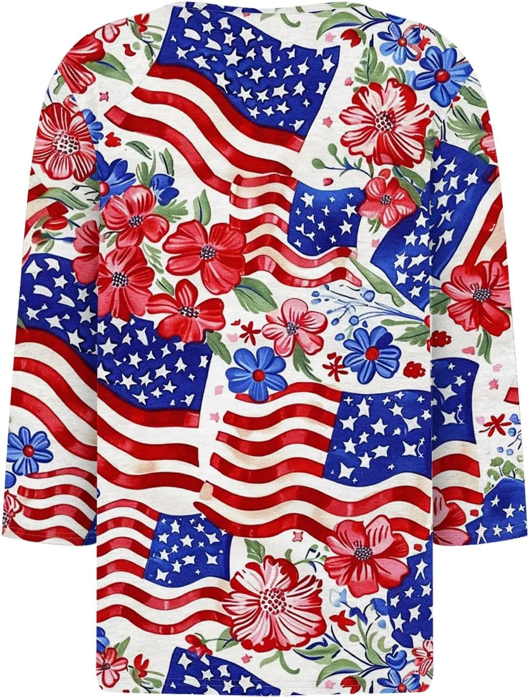 Womens Summer Tops Patriotic 4th of July V Neck 3/4 Sleeve Casual Tshirts Comfortable Soft Fabric Shirts