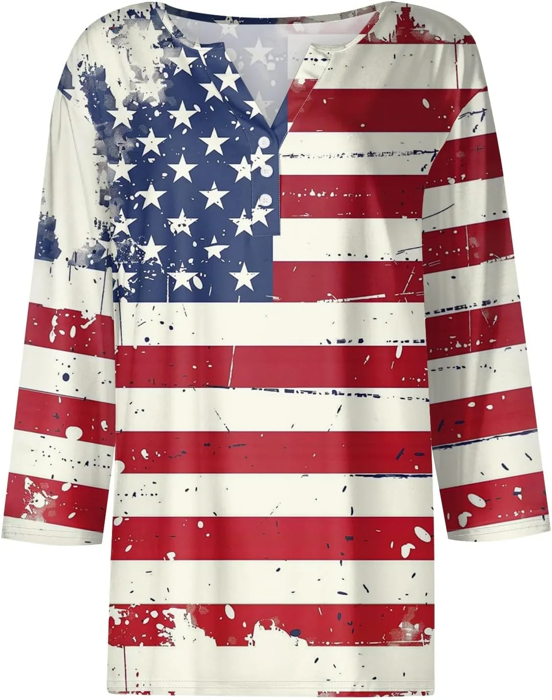 Womens Summer Tops Patriotic 4th of July V Neck 3/4 Sleeve Casual Tshirts Comfortable Soft Fabric Shirts