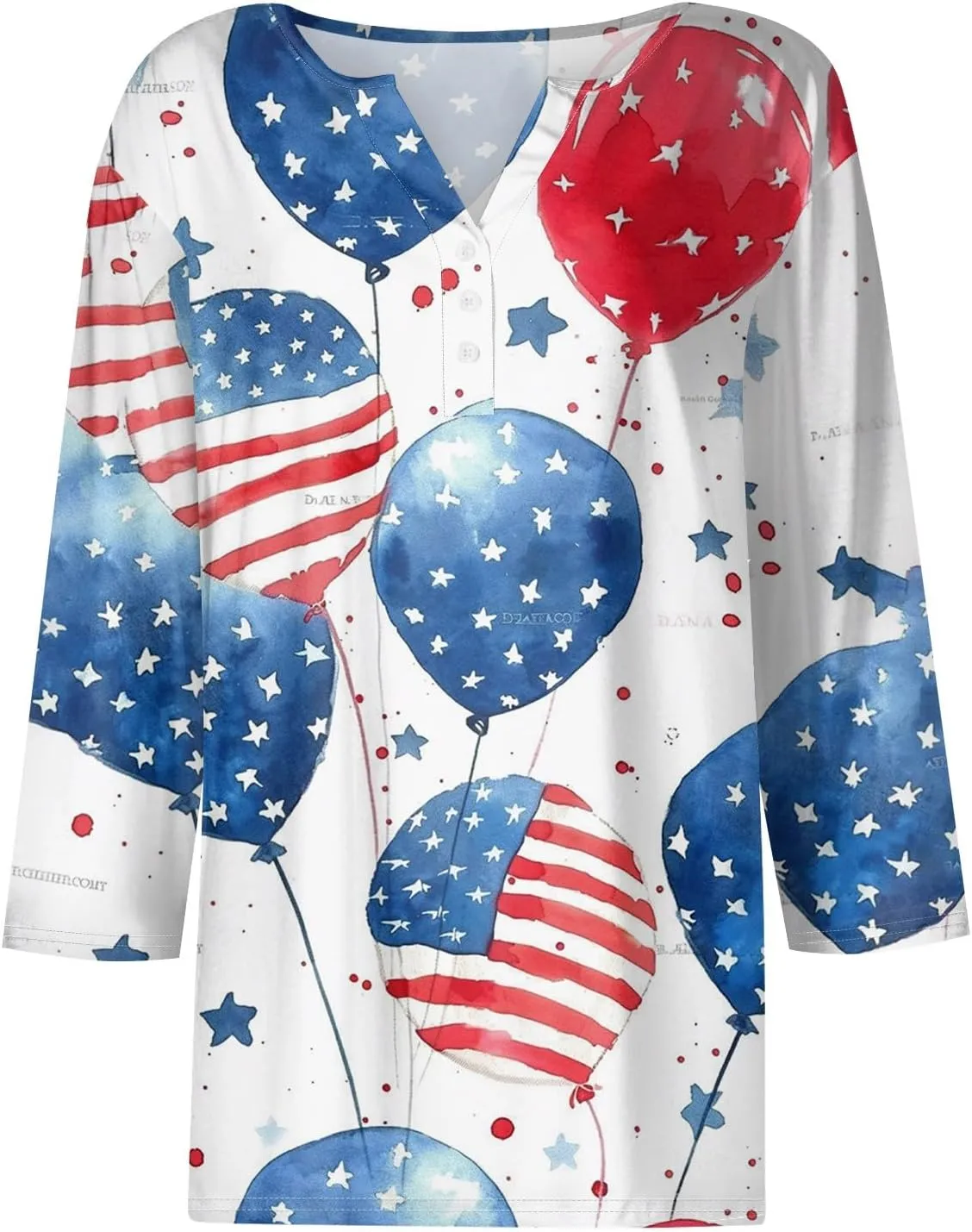 Womens Summer Tops Patriotic 4th of July V Neck 3/4 Sleeve Casual Tshirts Comfortable Soft Fabric Shirts