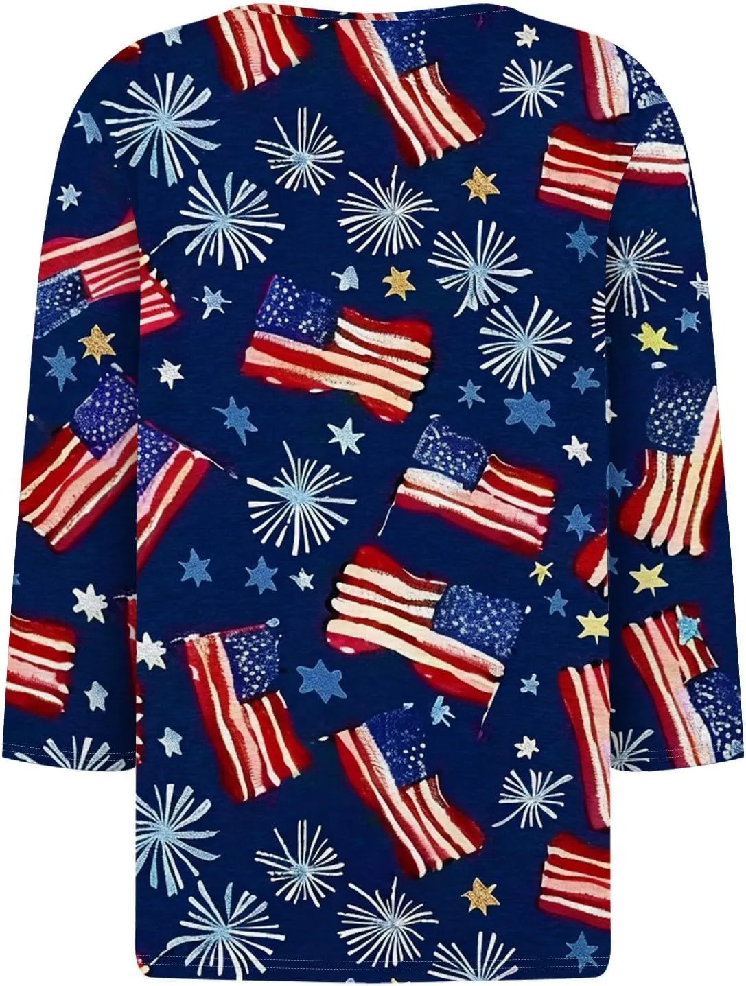 Womens Summer Tops Patriotic 4th of July V Neck 3/4 Sleeve Casual Tshirts Comfortable Soft Fabric Shirts