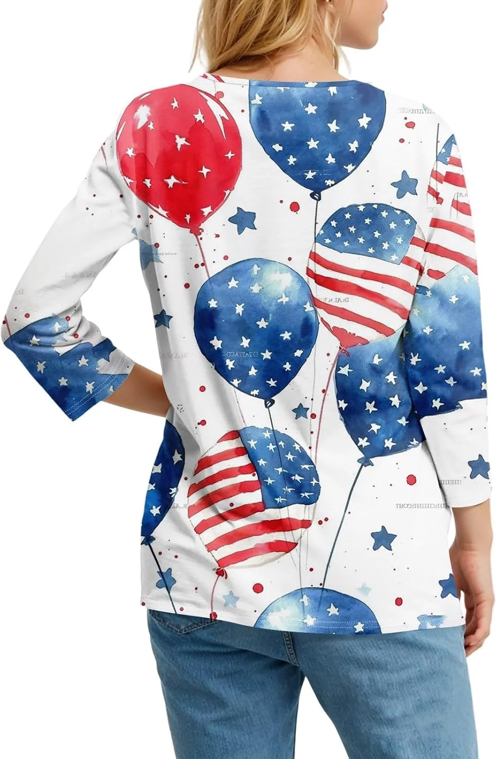 Womens Summer Tops Patriotic 4th of July V Neck 3/4 Sleeve Casual Tshirts Comfortable Soft Fabric Shirts