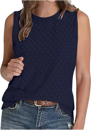 Womens Tank Tops Lightweight Hollow Out Quick Dry Eyelet Tanks Trendy Workout Sports Running Shirts for Vacation
