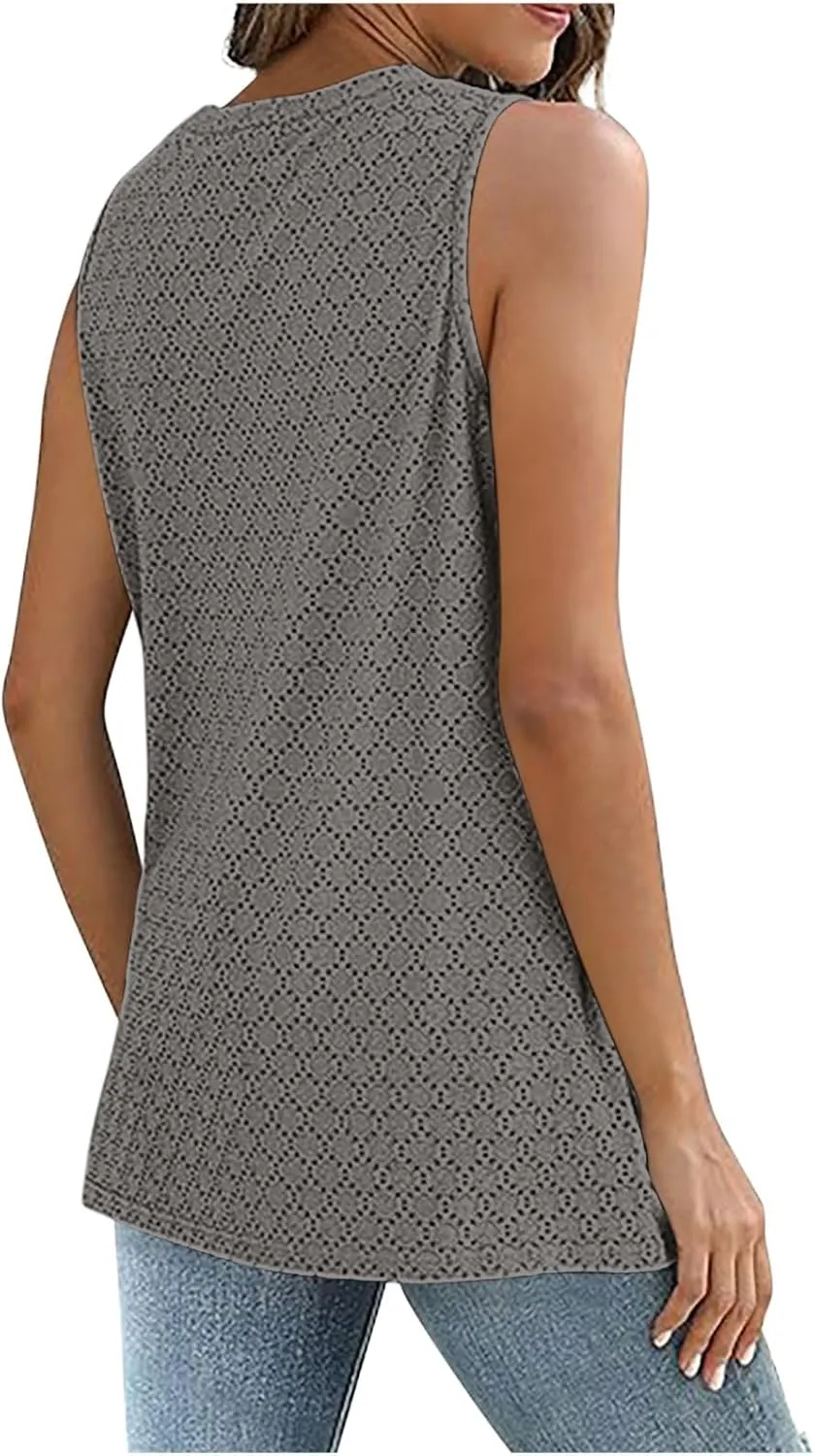Womens Tank Tops Lightweight Hollow Out Quick Dry Eyelet Tanks Trendy Workout Sports Running Shirts for Vacation