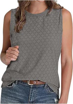 Womens Tank Tops Lightweight Hollow Out Quick Dry Eyelet Tanks Trendy Workout Sports Running Shirts for Vacation