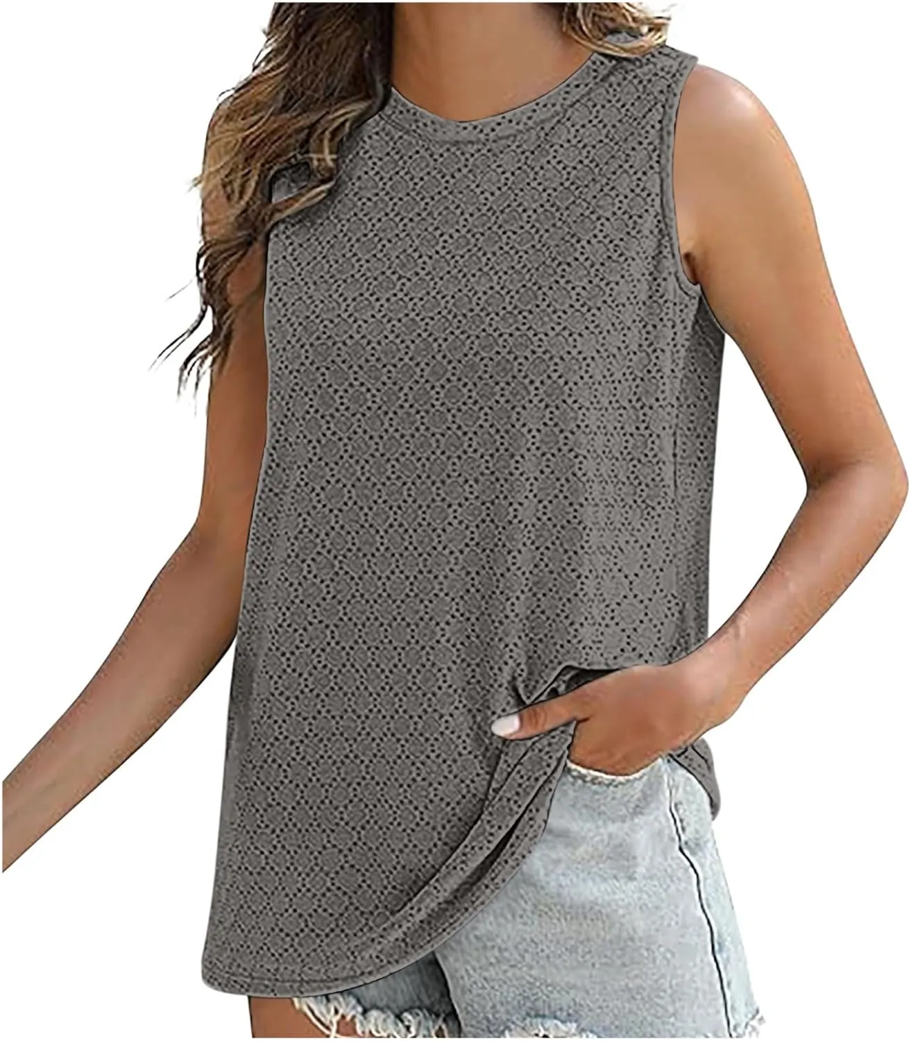 Womens Tank Tops Lightweight Hollow Out Quick Dry Eyelet Tanks Trendy Workout Sports Running Shirts for Vacation