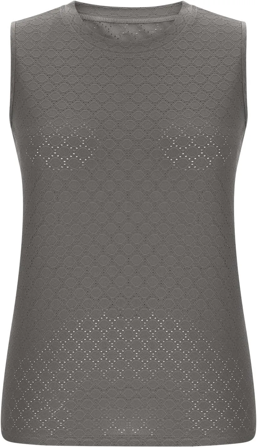 Womens Tank Tops Lightweight Hollow Out Quick Dry Eyelet Tanks Trendy Workout Sports Running Shirts for Vacation