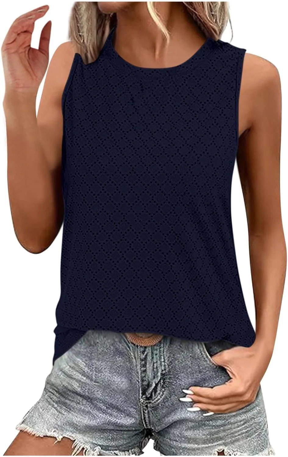 Womens Tank Tops Lightweight Hollow Out Quick Dry Eyelet Tanks Trendy Workout Sports Running Shirts for Vacation