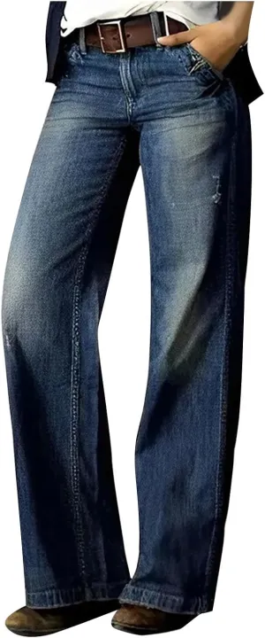 Womens Wide Leg Boyfriend Jeans Casual Loose Fit Denim Pants Trendy High Waisted Distressed Frayed Baggy Jeans