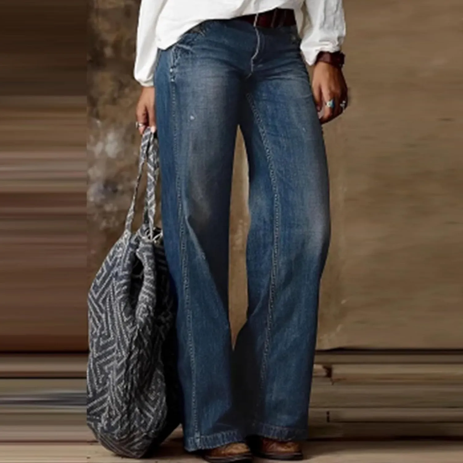 Womens Wide Leg Boyfriend Jeans Casual Loose Fit Denim Pants Trendy High Waisted Distressed Frayed Baggy Jeans