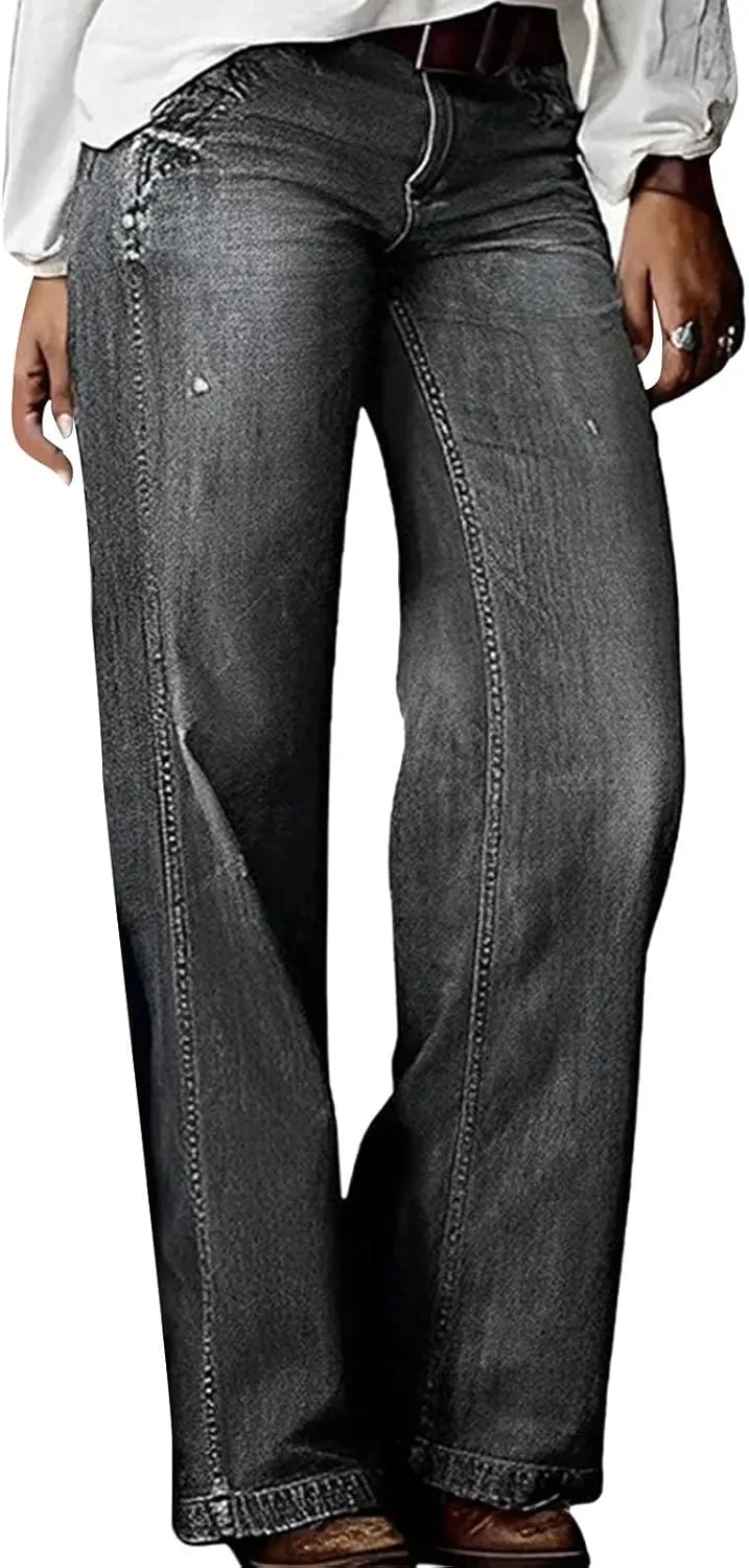 Womens Wide Leg Boyfriend Jeans Casual Loose Fit Denim Pants Trendy High Waisted Distressed Frayed Baggy Jeans