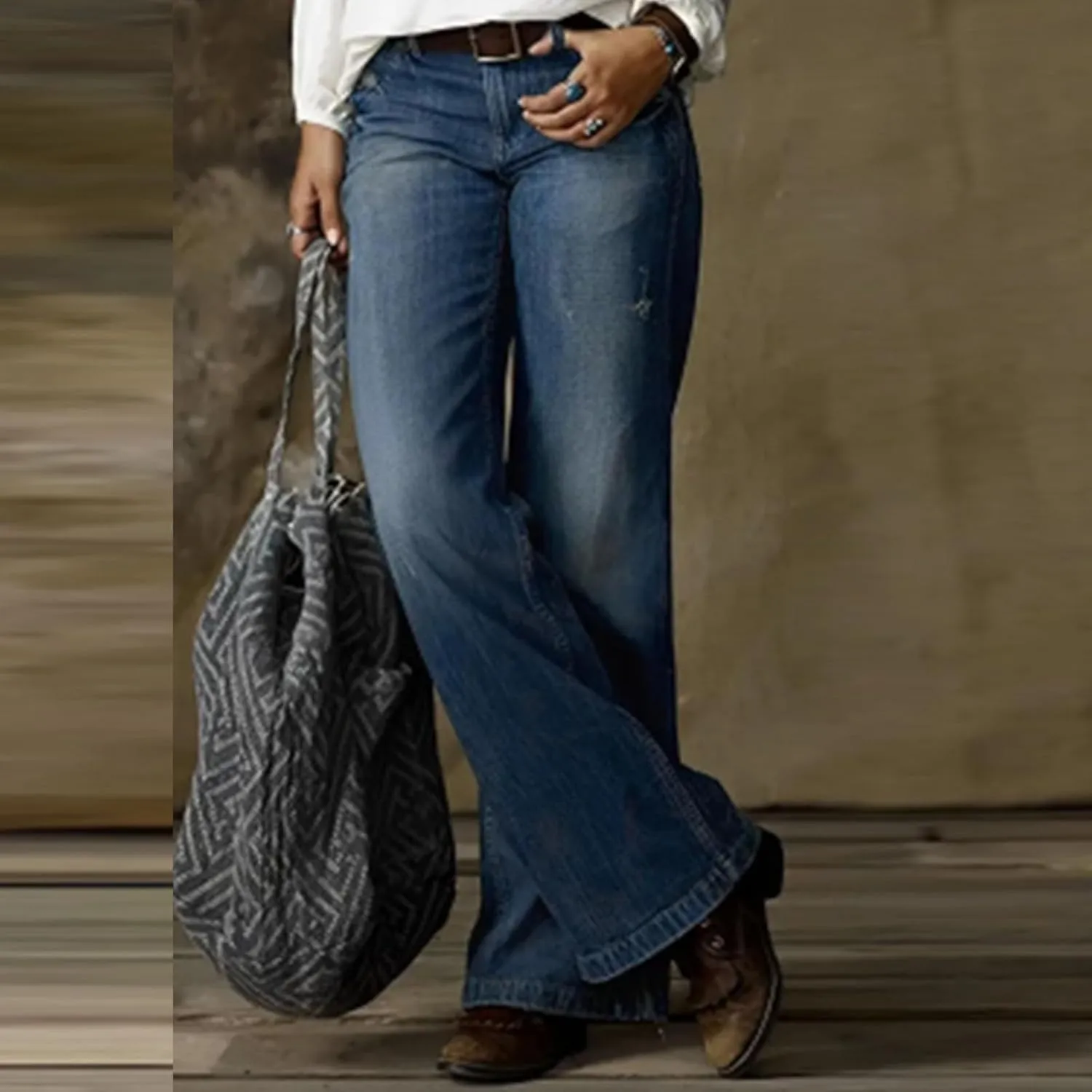Womens Wide Leg Boyfriend Jeans Casual Loose Fit Denim Pants Trendy High Waisted Distressed Frayed Baggy Jeans