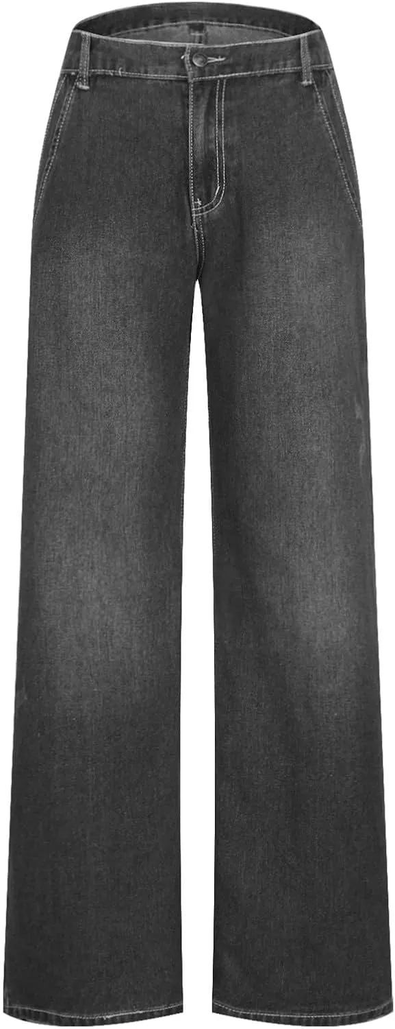 Womens Wide Leg Boyfriend Jeans Casual Loose Fit Denim Pants Trendy High Waisted Distressed Frayed Baggy Jeans