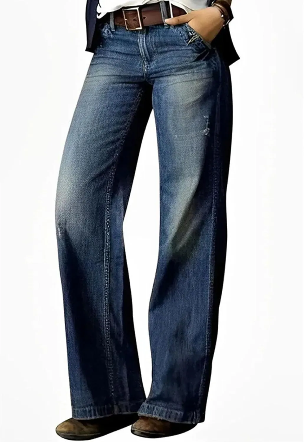 Womens Wide Leg Boyfriend Jeans Casual Loose Fit Denim Pants Trendy High Waisted Distressed Frayed Baggy Jeans