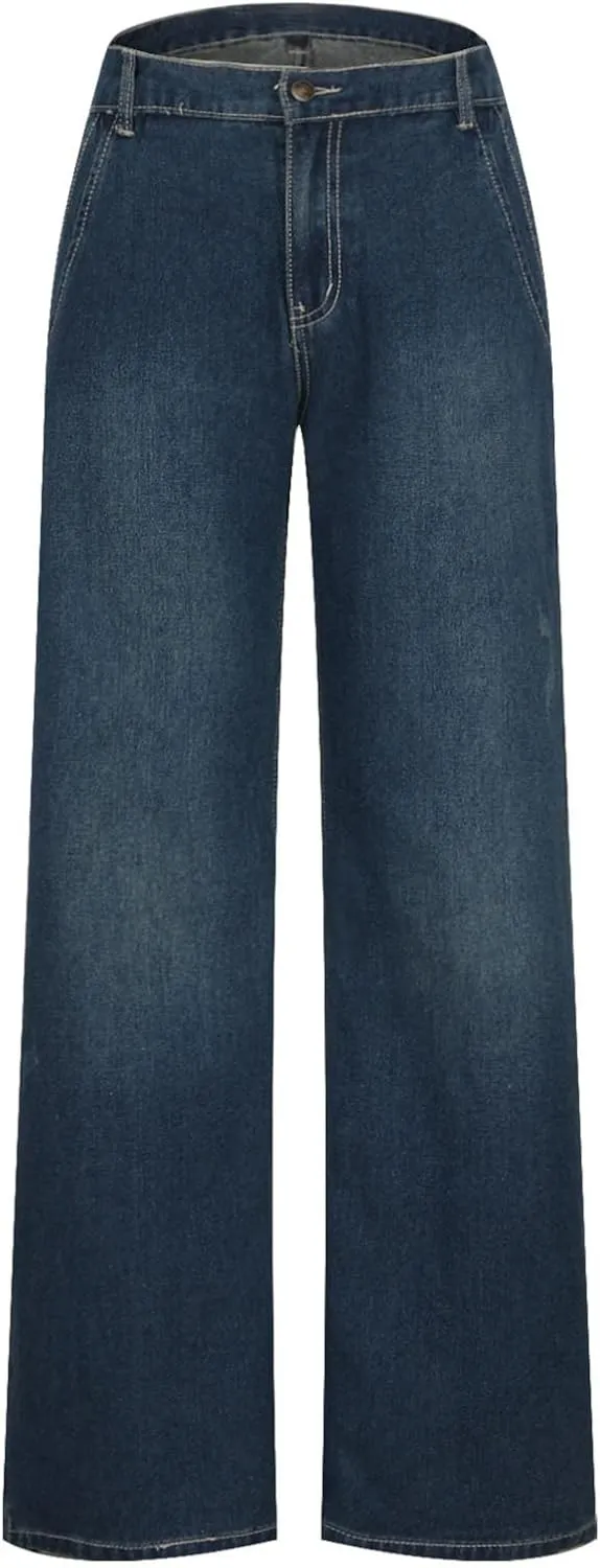 Womens Wide Leg Boyfriend Jeans Casual Loose Fit Denim Pants Trendy High Waisted Distressed Frayed Baggy Jeans