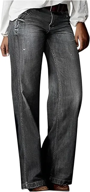Womens Wide Leg Boyfriend Jeans Casual Loose Fit Denim Pants Trendy High Waisted Distressed Frayed Baggy Jeans