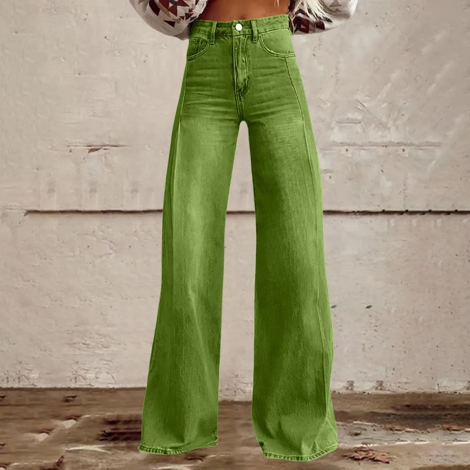 Women's Wide Leg Jeans Casual Loose Solid Color High Waisted Flare Baggy Jean Stretch Denim Pants